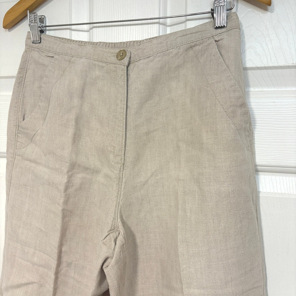 LL Bean Womens 10 M Linen High Rise Straight Leg Crop Capri Pants Natural Summer